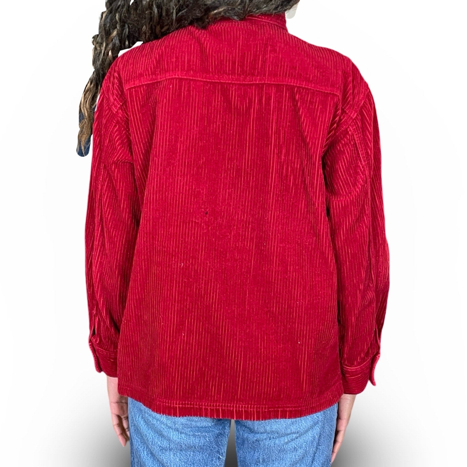 90s VTG KAREN KANE RED CORDUROY ZIP-UP JACKET CHEST POCKET WOMENS (S)