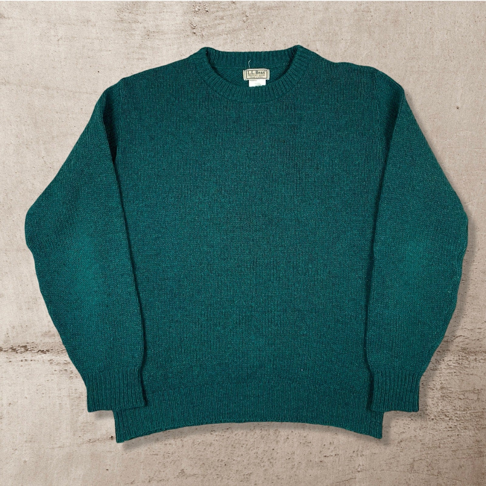 90s VTG L.L. BEAN GREEN KNIT CABIN WINTER SWEATER ACRYLIC USA MADE MENS (L)