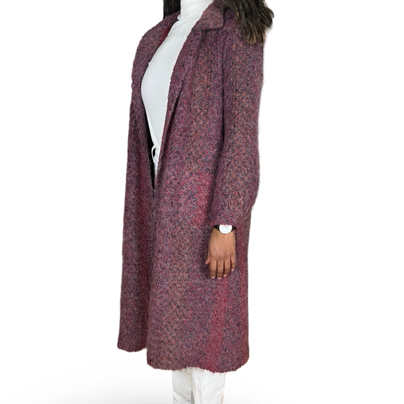 80s VTG MJ SEATTLE MOHAIR WOOL BLEND PLUM COLORED WOMENS COAT SMALL USA