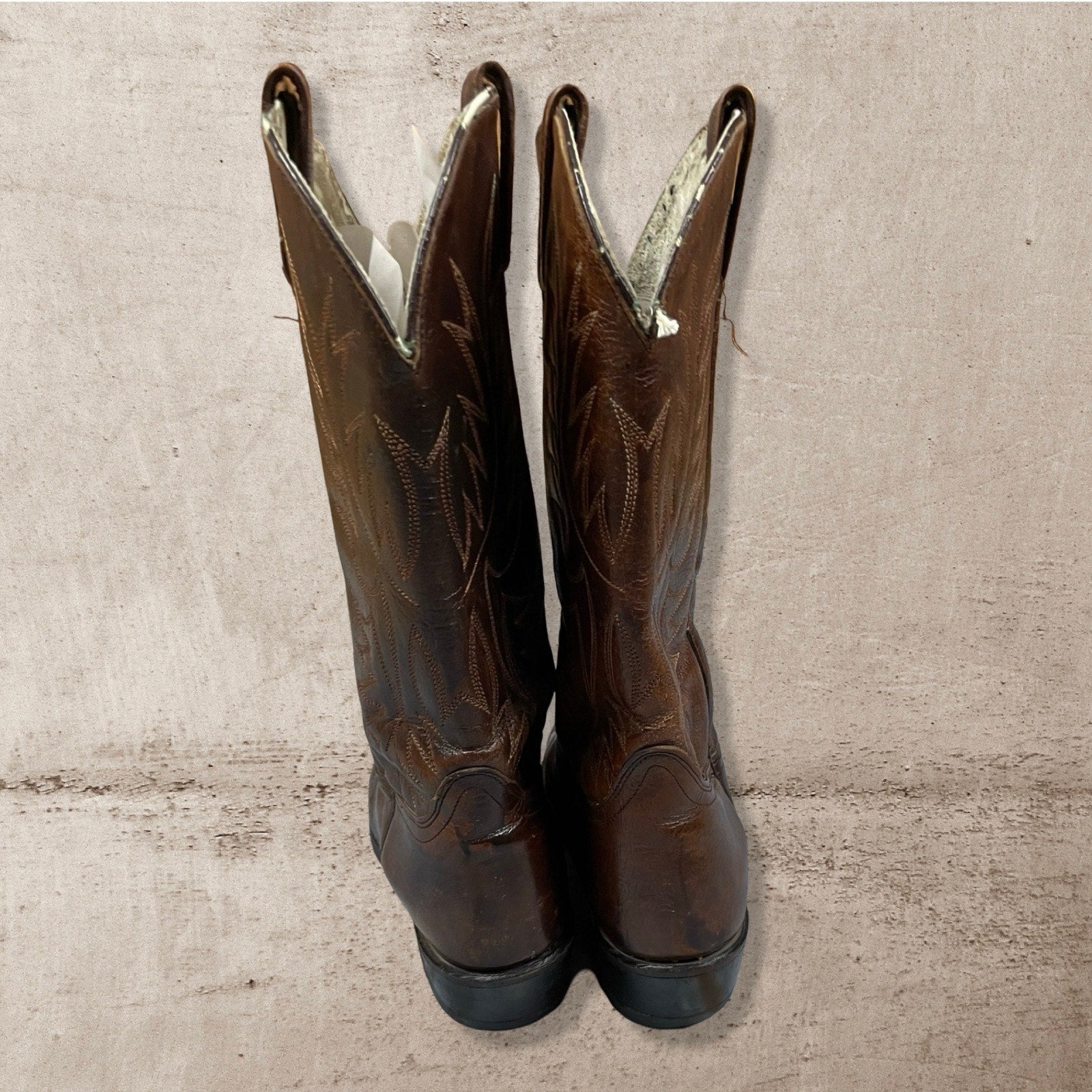 VTG AMAZONAS BROWN LEATHER COWBOY BOOTS WESTERN RODEO USA MENS 10.5 D