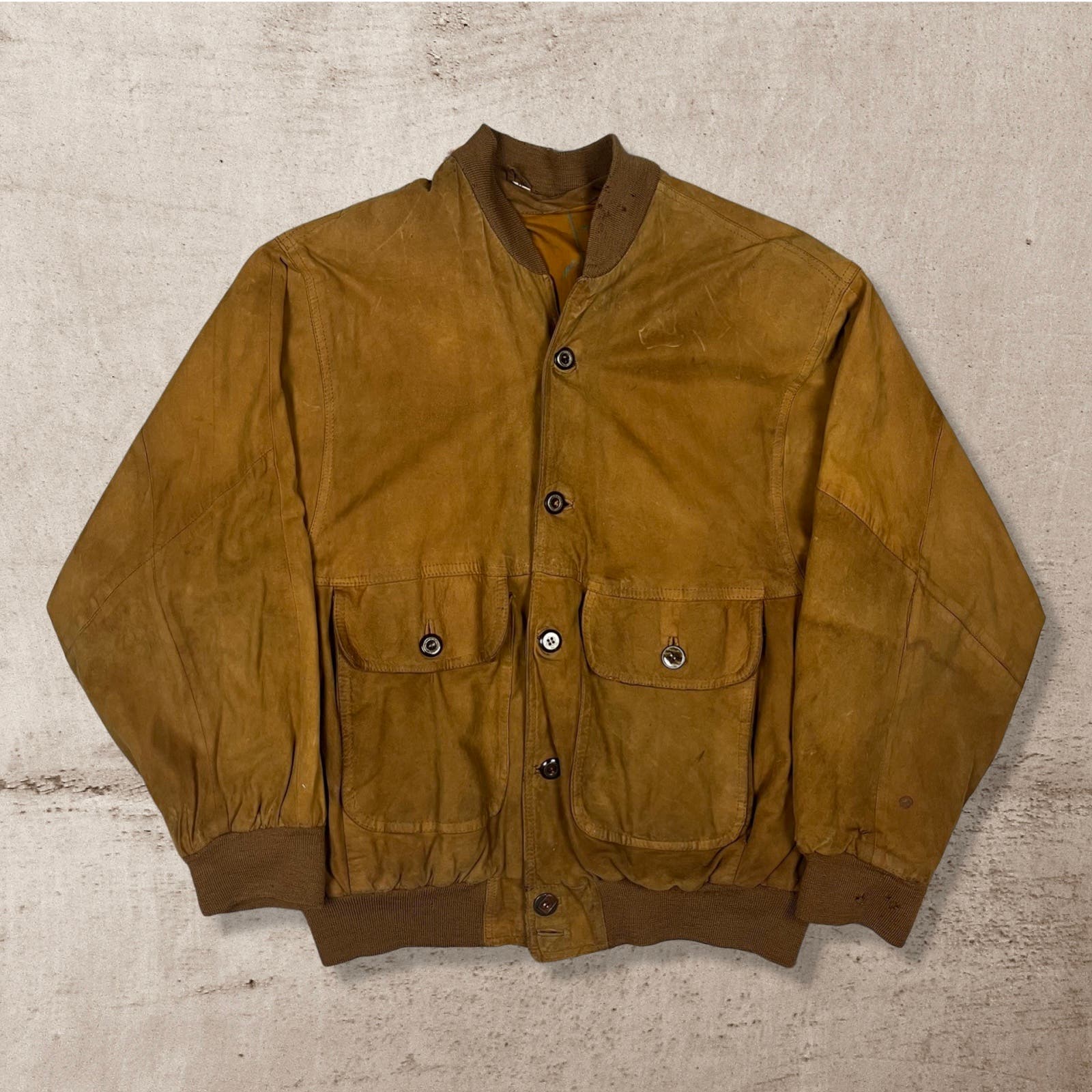 70s VINTAGE WEST GERMANY MADE BROWN LEATHER SUEDE BOMBER JACKET (XL)