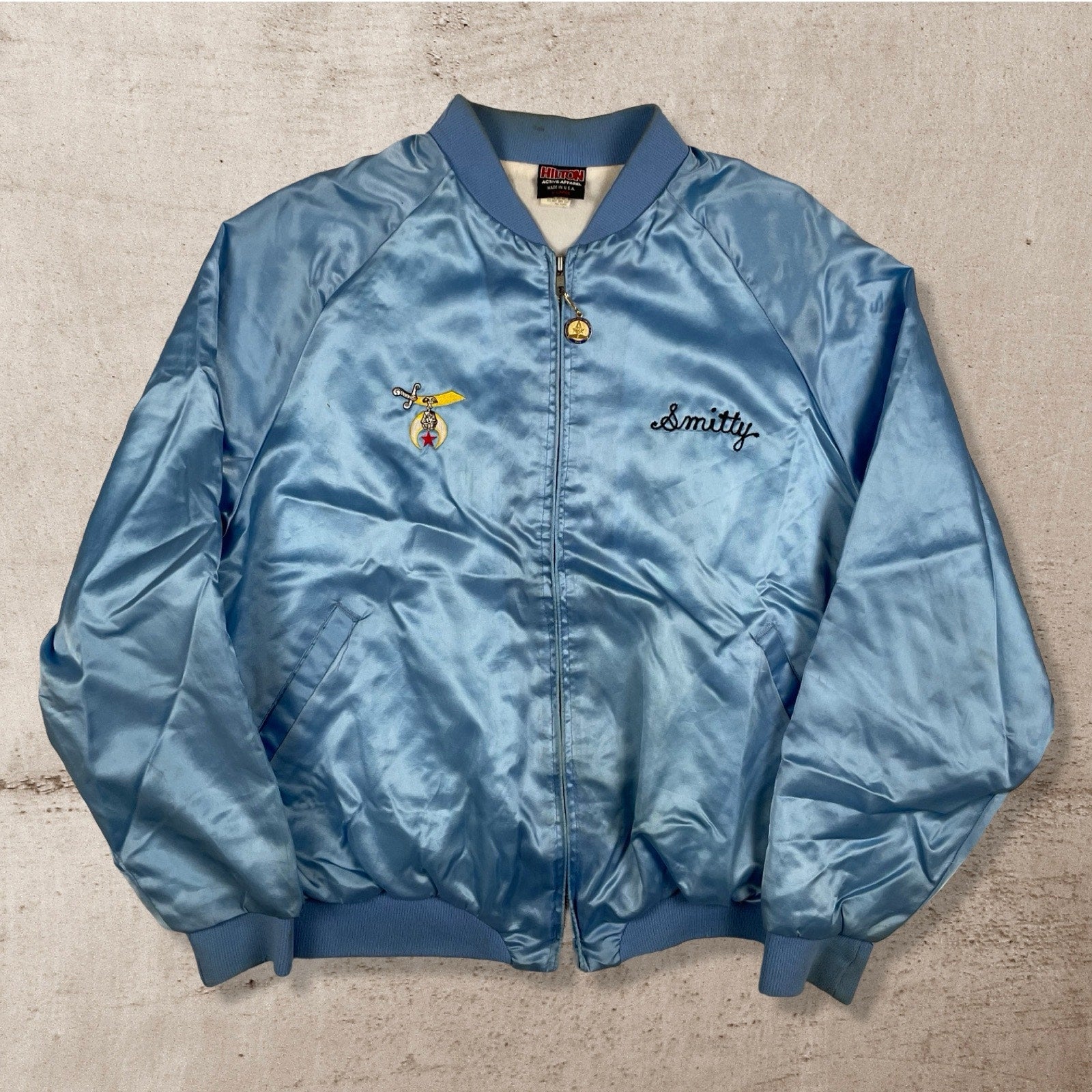 90s VTG SABBAR MOTORCYCLES TUCSON ARIZONA BABY BLUE SMITTY USA CLUB JACKET (XL)