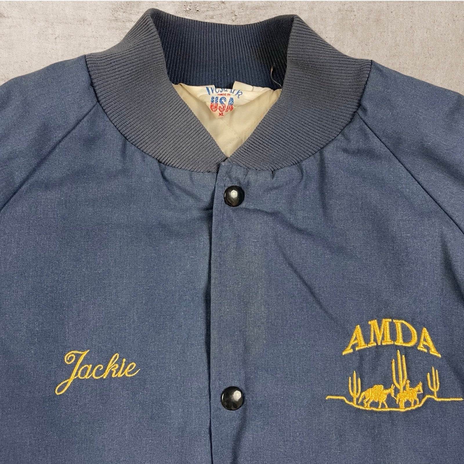 90s VTG ARIZONA MULE & DONKEY ASSOCIATION LINED JACKIE CLUB JACKET NAVY USA (XL)