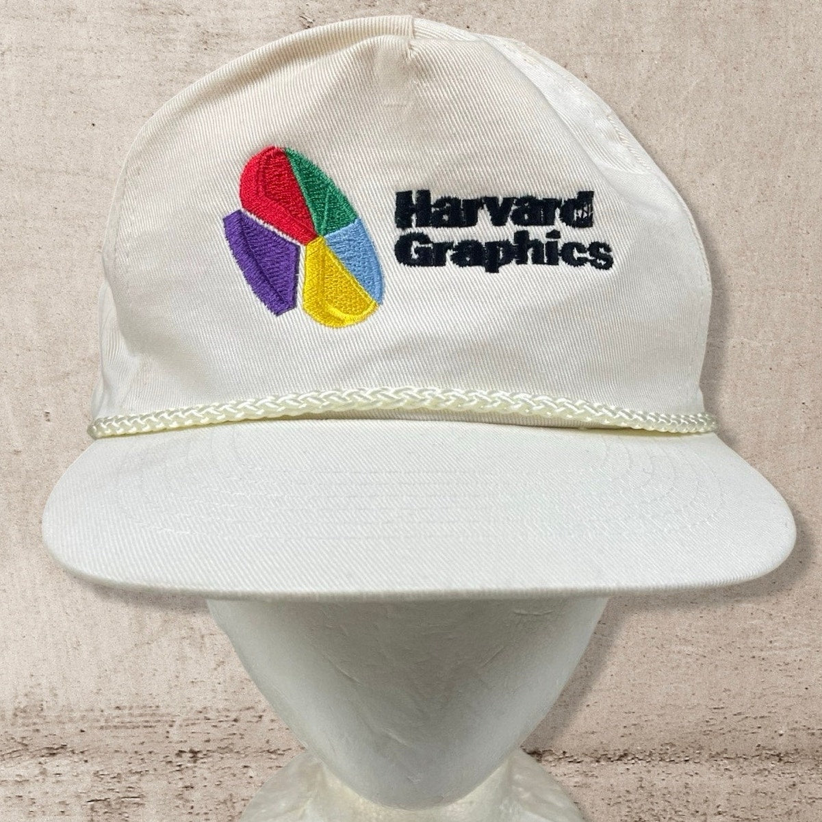 90s VTG HARVARD GRAPHICS STATISTICS TECHNOLOGY WHITE TRUCKER HAT (OS)