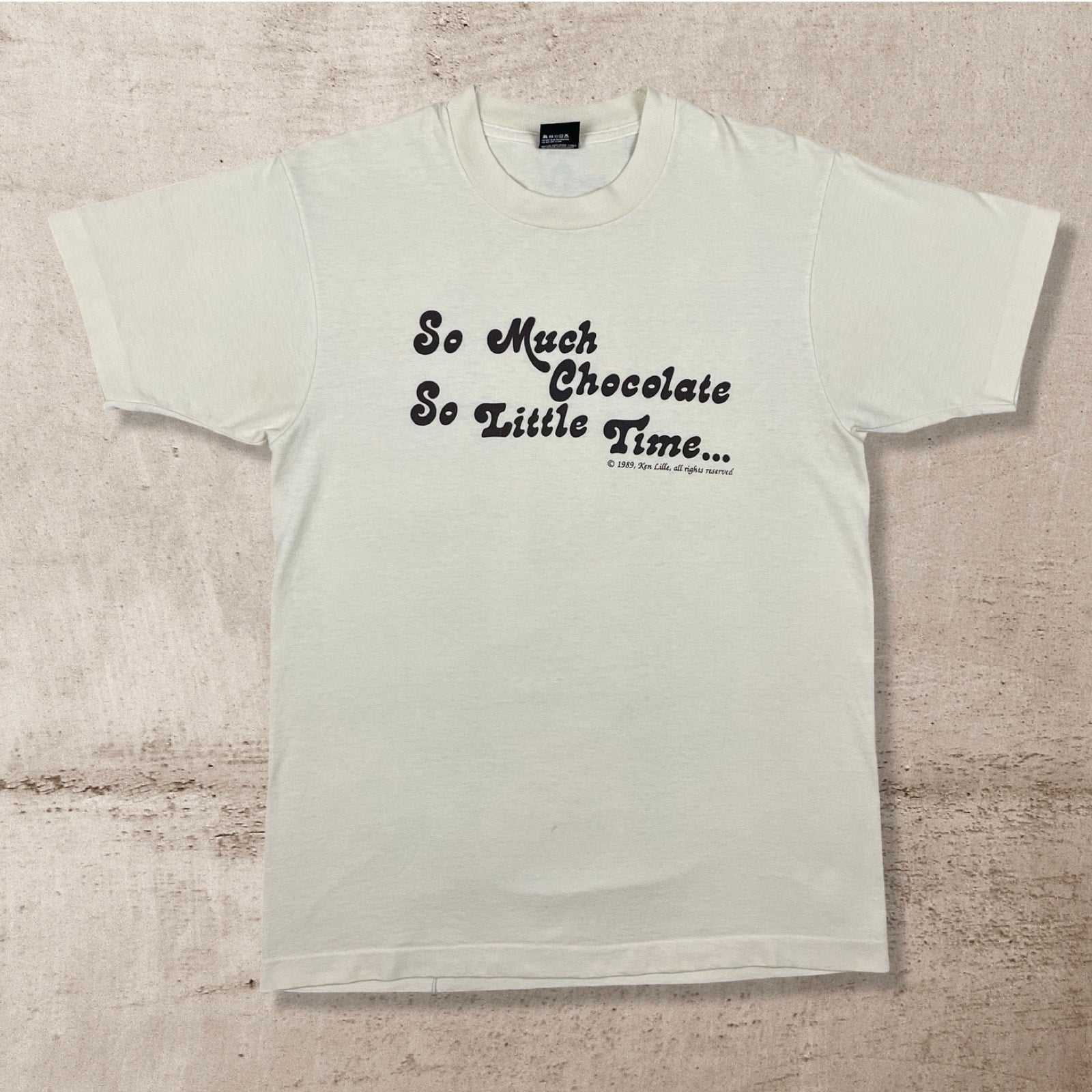 80s VTG SO MUCH CHOCOLATE SO LITTLE TIME HUMOR STATEMENT T-SHIRT L