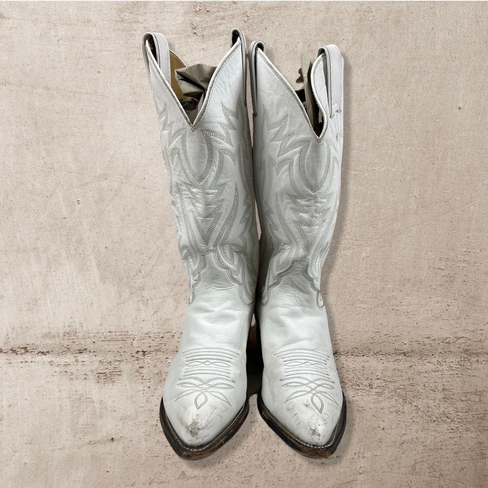 90s VTG JUSTIN LEATHER WESTERN COWGIRL BOOTS RODEO WHITE USA MADE WOMENS 5.5