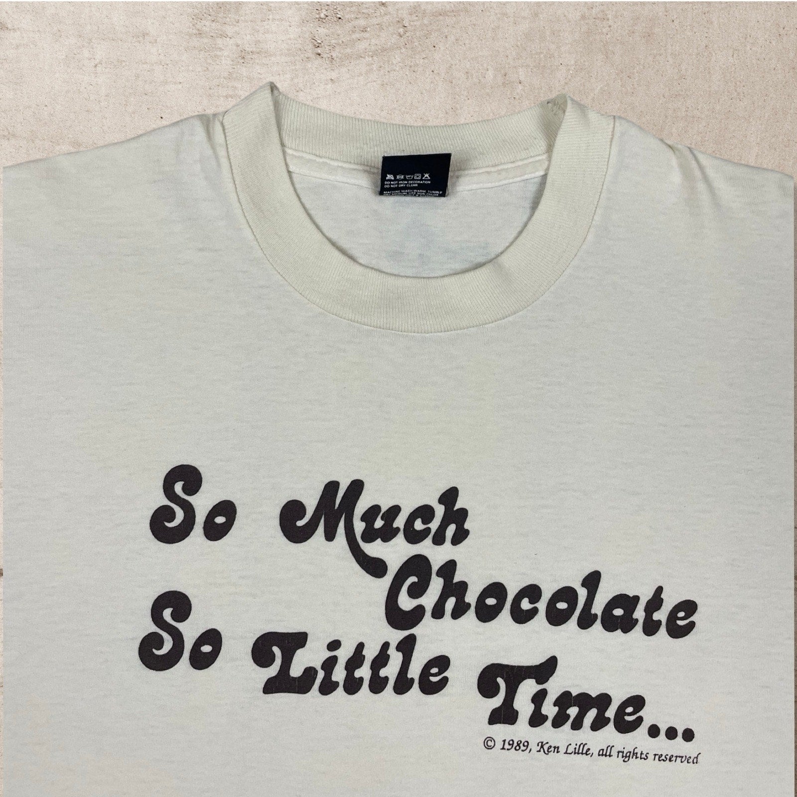 80s VTG SO MUCH CHOCOLATE SO LITTLE TIME HUMOR STATEMENT T-SHIRT L