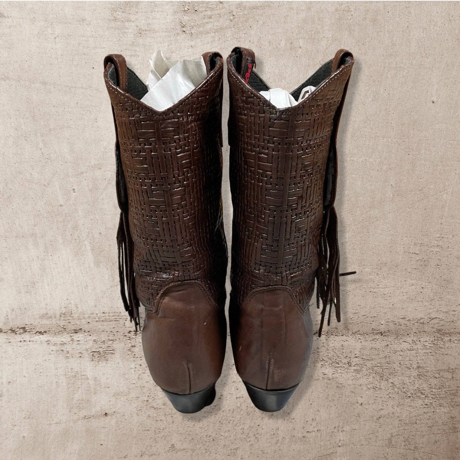 80s VTG LAREDO WESTERN LEATHER COWGIRL BOOTS BROWN TASSEL RODEO USA WOMEN 8.5