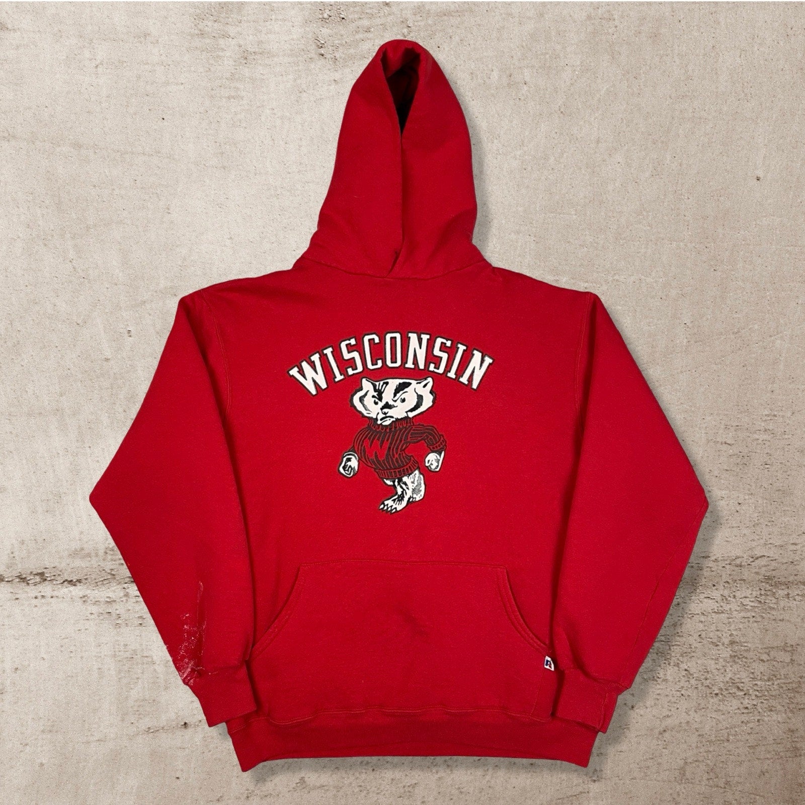 90s VTG UNIVERSITY OF WISCONSIN BADGERS RED RUSSELL ATHLETICS HOODIE L