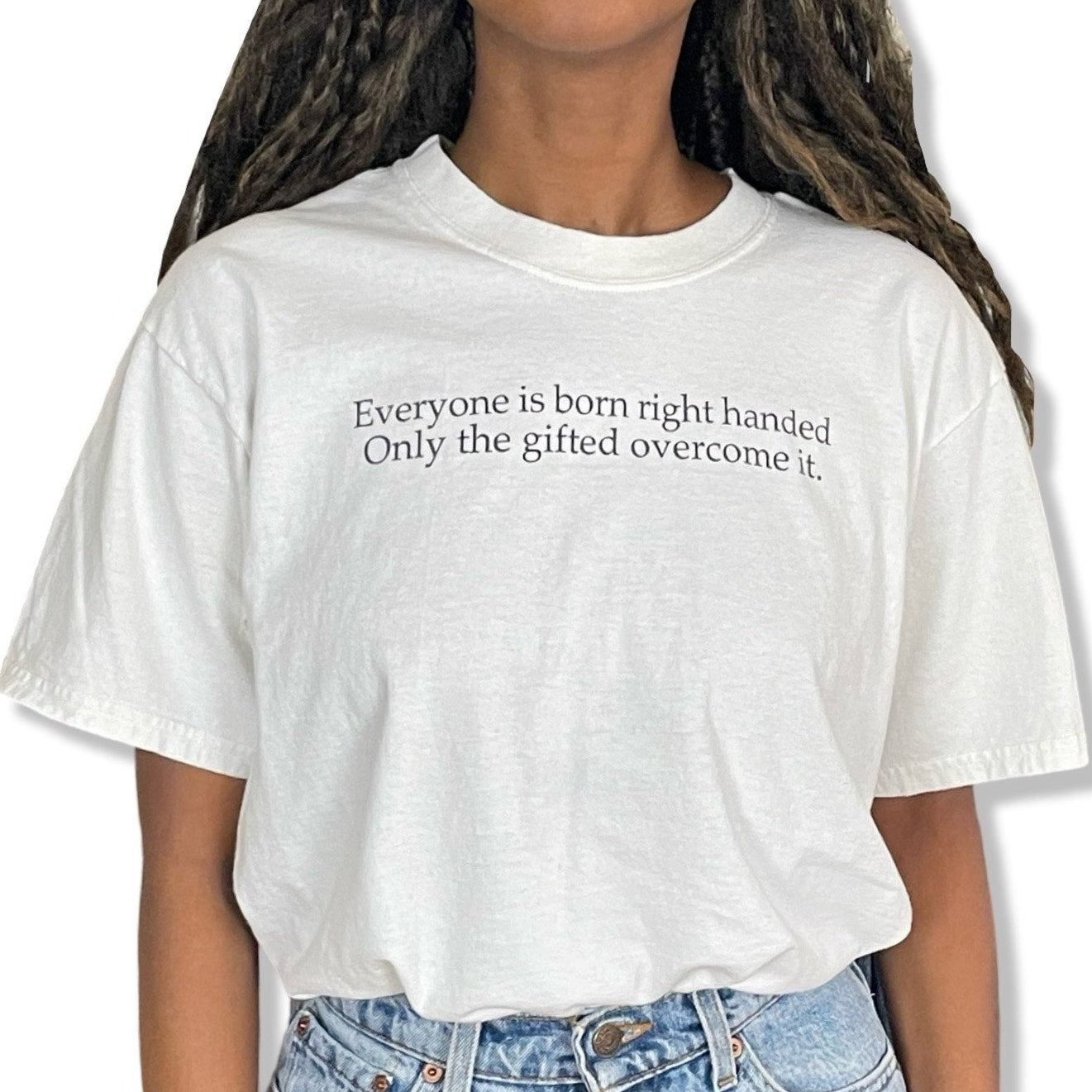 Y2K VTG LEFT HANDED GIFTED HUMOR STATEMENT WHITE T-SHIRT (L)