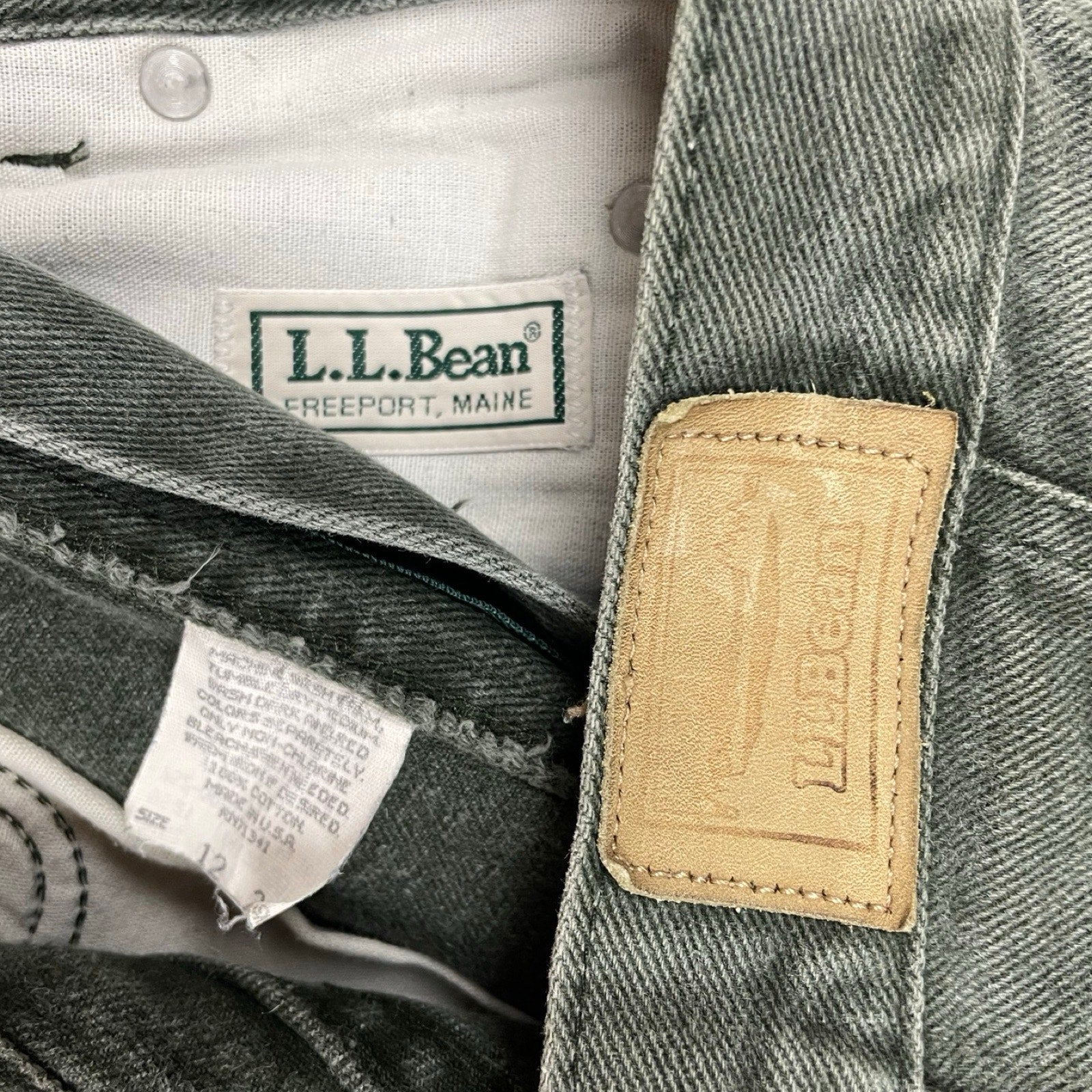 90s VTG L.L. BEAN WINTER GREEN RIDER DENIM JEANS PANTS USA MADE WOMENS (12)