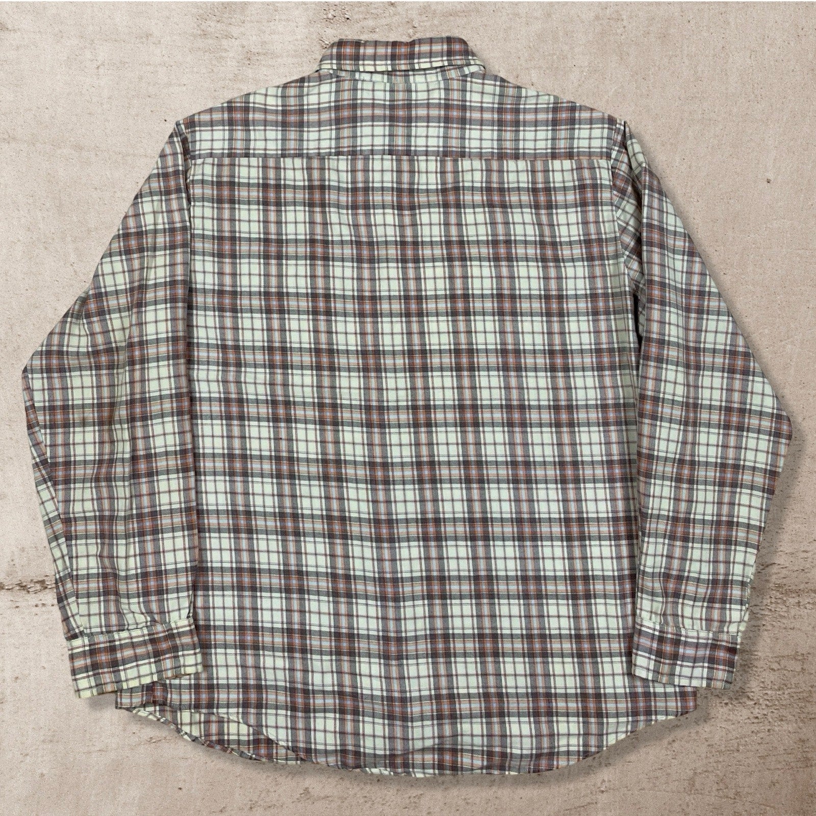 90s VTG SEARS THUMBS UP FLANNEL COTTON CHECKERED WORK SHIRT PERMANENT PRESS XL/L