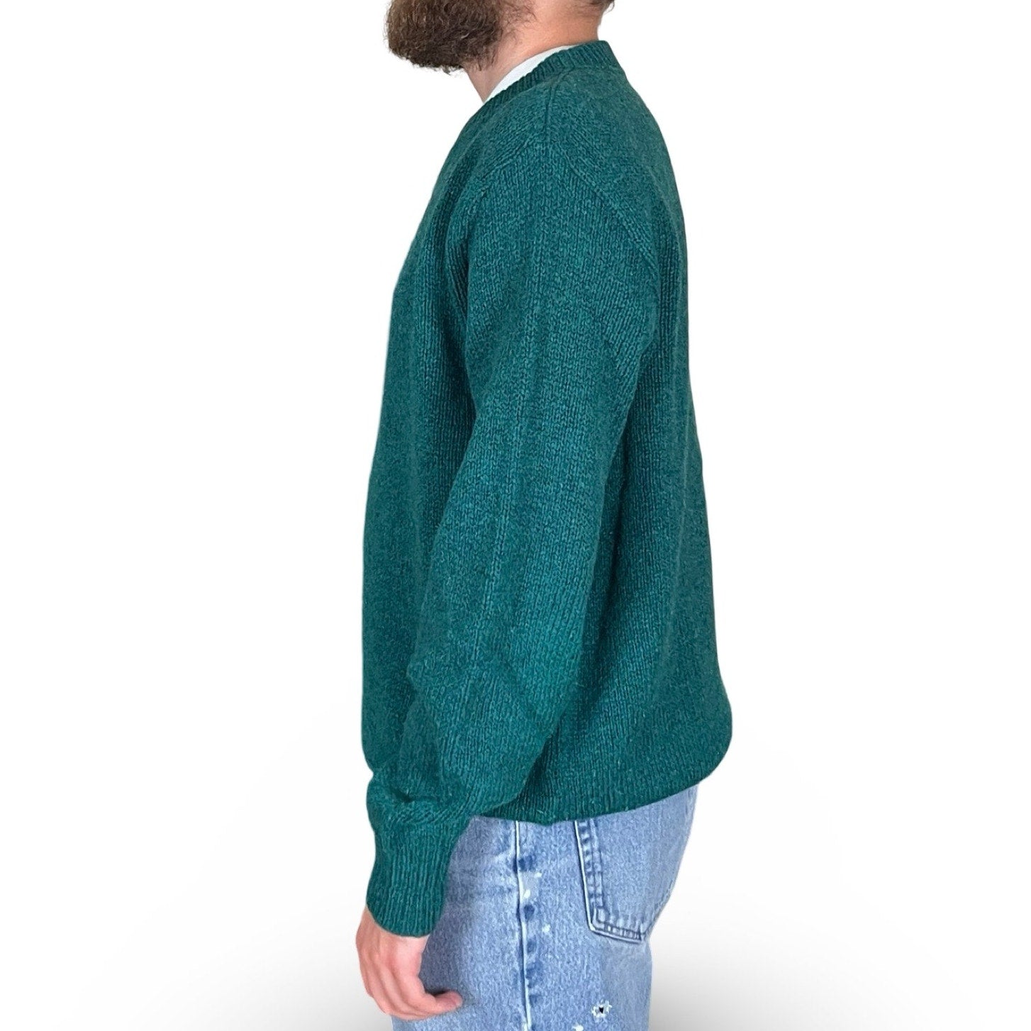 90s VTG L.L. BEAN GREEN KNIT CABIN WINTER SWEATER ACRYLIC USA MADE MENS (L)