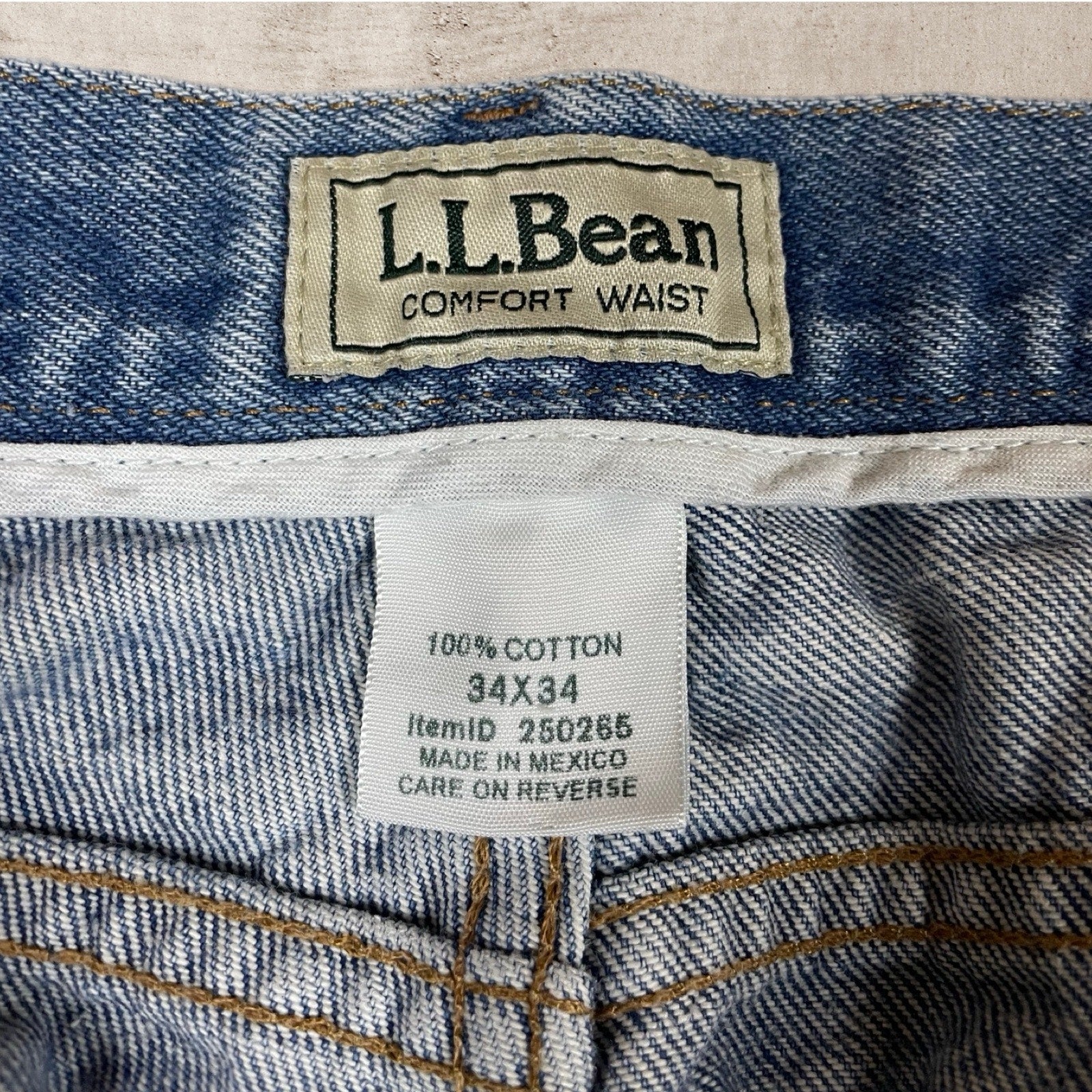 Y2K VTG L.L. BEAN COMFORT WAIST BLUE FADED DISTRESSED PAINTER JEANS MENS (34X34)