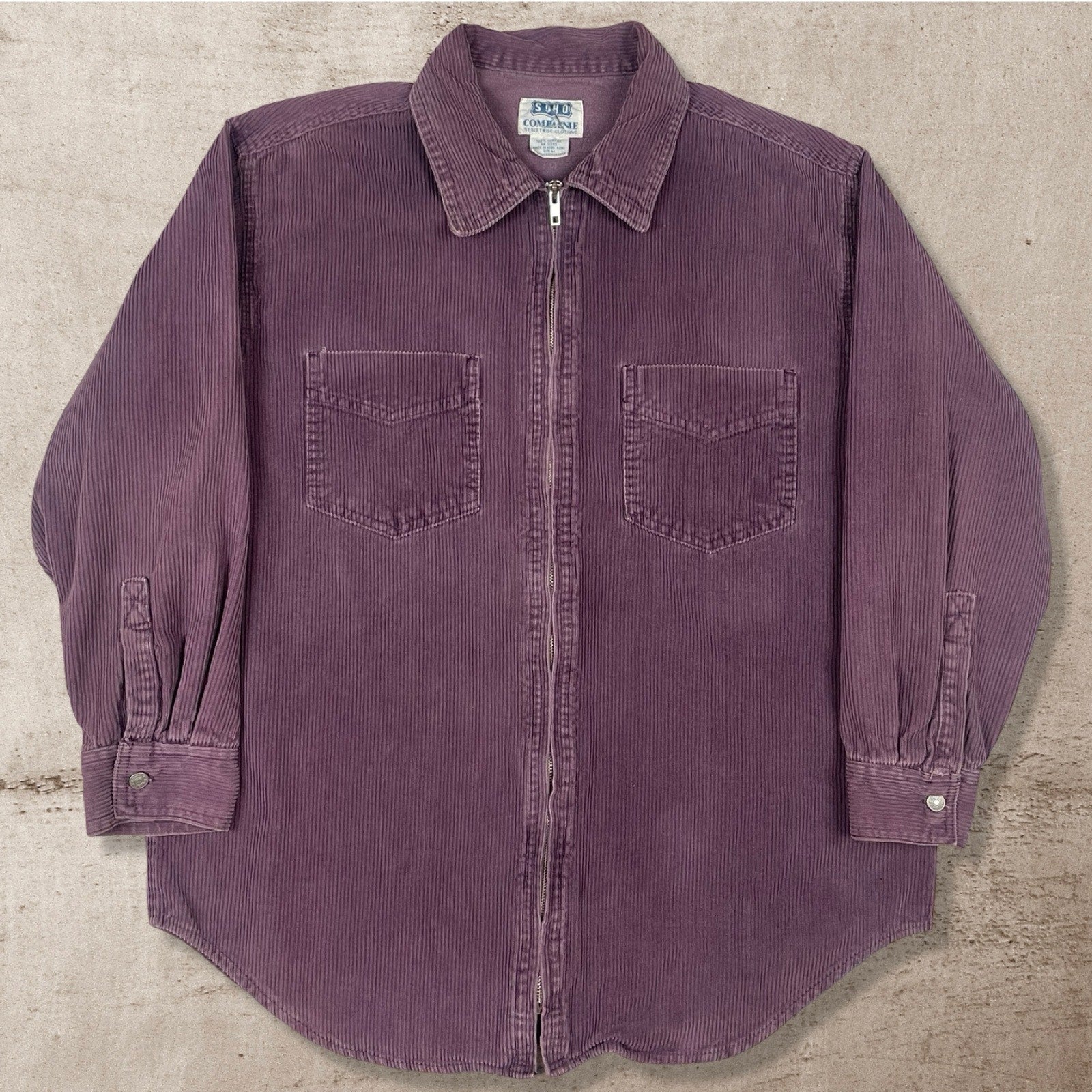 90s VTG SOHO COMPAGNIE ZIP UP CORDUROY SHIRT JACKET PURPLE (M)