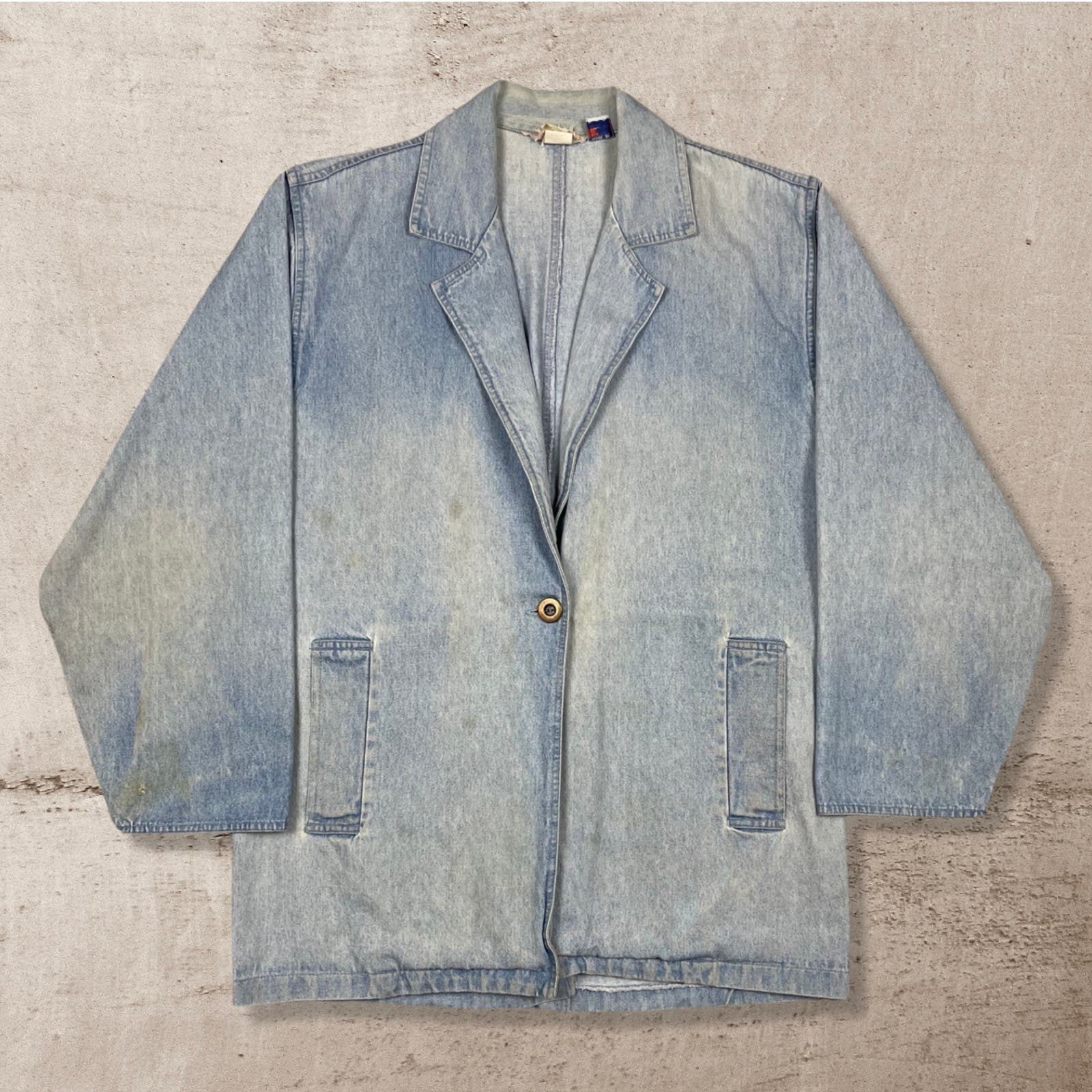 80s VINTAGE MENS DISTRESSED SUNDANCE DENIM BLAZER JACKET L/XL