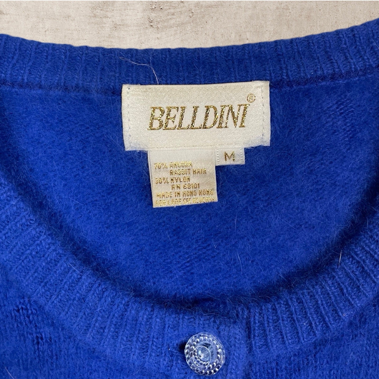 80s VTG BELLDINI ANGORA RABBIT HAIR WOOL ULTRA SOFT BLUE CARDIGAN WOMENS M