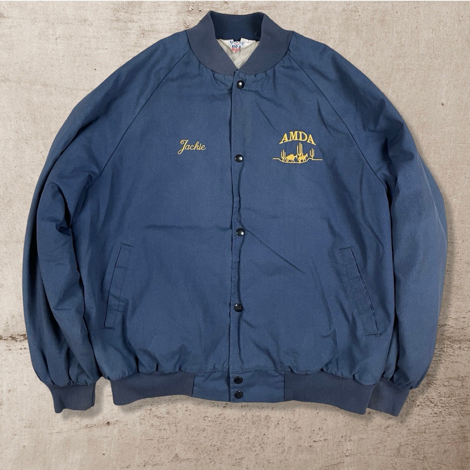 90s VTG ARIZONA MULE & DONKEY ASSOCIATION LINED JACKIE CLUB JACKET NAVY USA (XL)