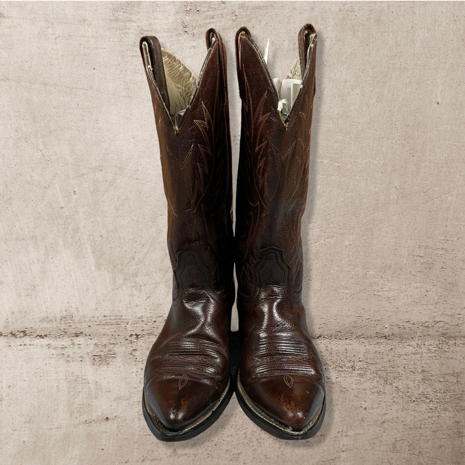 VTG AMAZONAS BROWN LEATHER COWBOY BOOTS WESTERN RODEO USA MENS 10.5 D