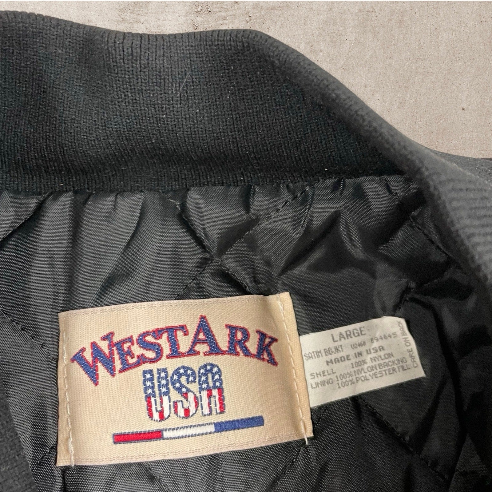 90s VTG WESTARK CORVETTE RACING CAR CLUB JACKET NYLON BLACK USA MADE (XL)