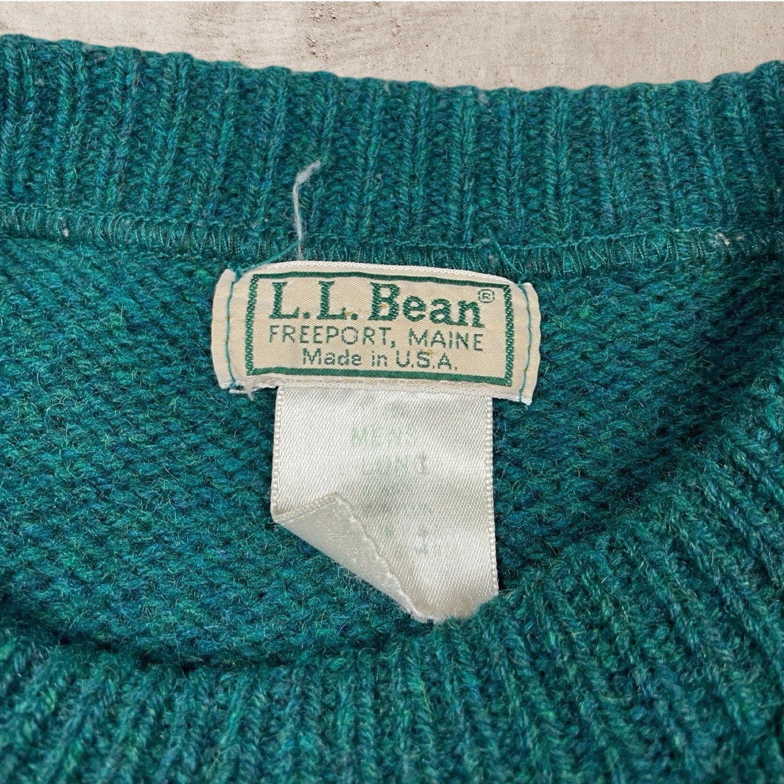 90s VTG L.L. BEAN GREEN KNIT CABIN WINTER SWEATER ACRYLIC USA MADE MENS (L)