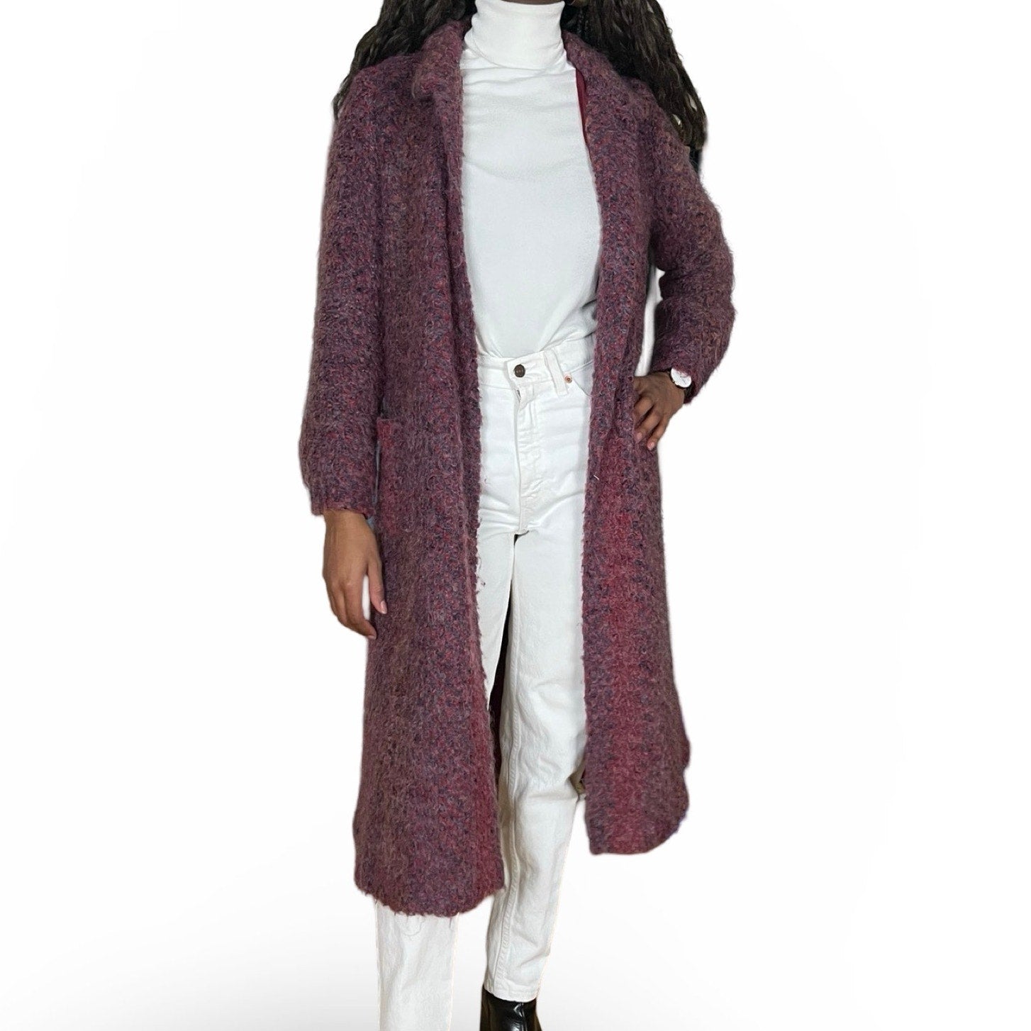 80s VTG MJ SEATTLE MOHAIR WOOL BLEND PLUM COLORED WOMENS COAT SMALL USA