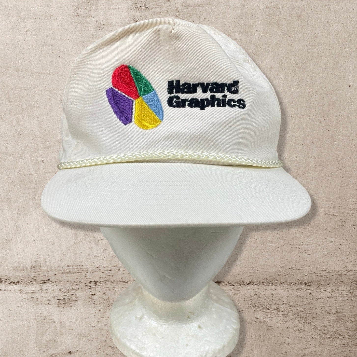 90s VTG HARVARD GRAPHICS STATISTICS TECHNOLOGY WHITE TRUCKER HAT (OS)