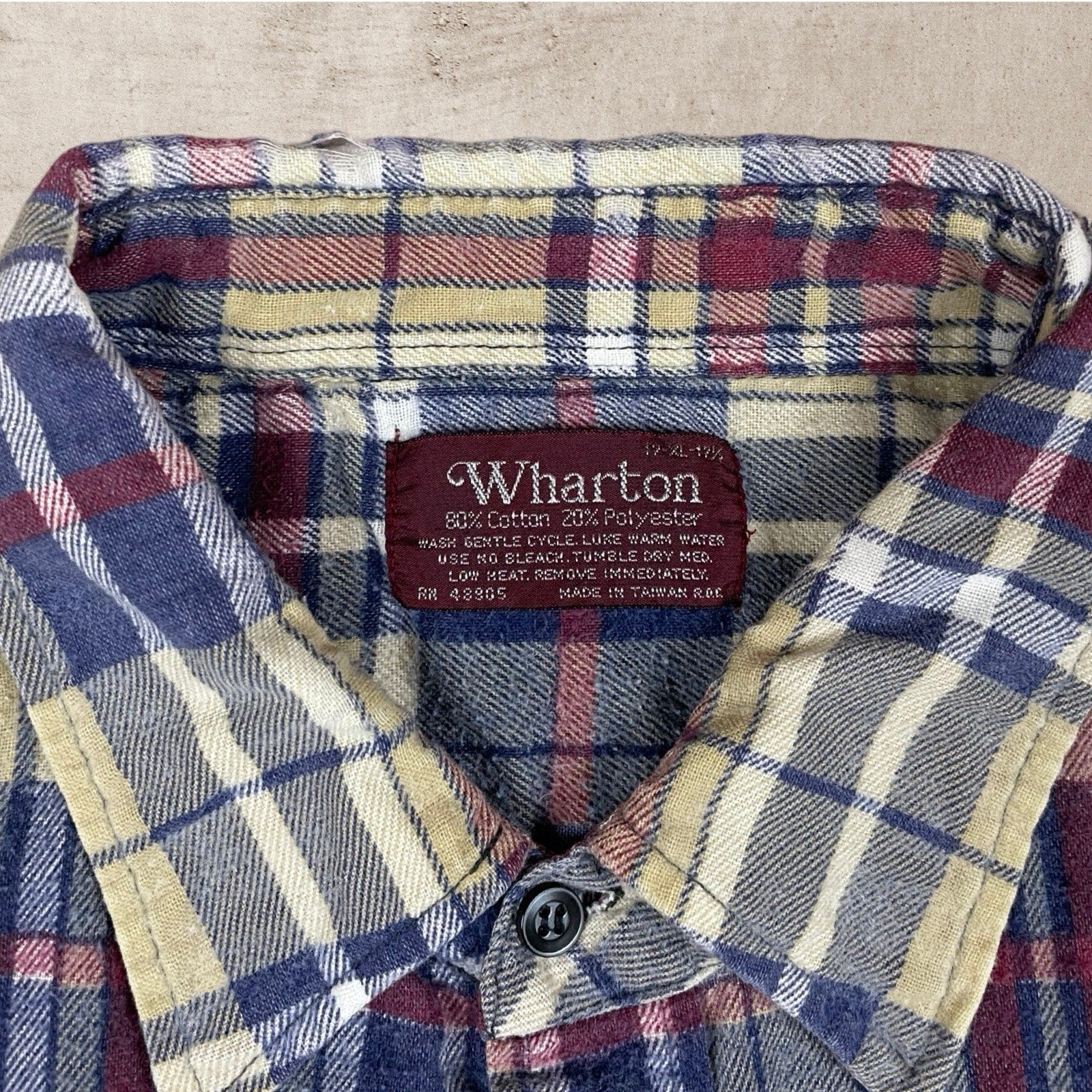 90S VTG WHARTON COTTON FLANNEL CHECKERED WORK SHIRT XL/L