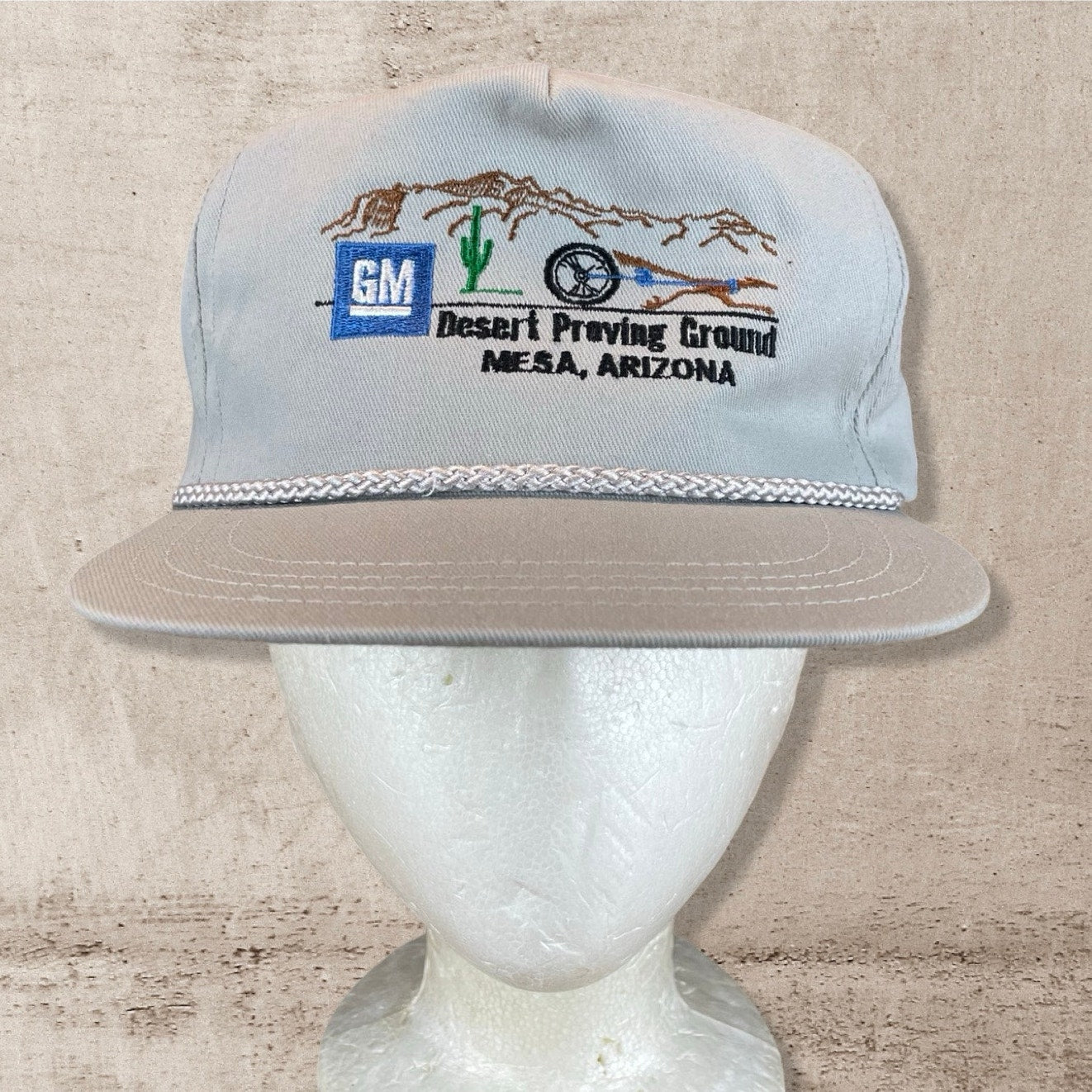 90s VTG GENERAL MOTORS MESA DESERT PROVING GREY TRUCKER HAT CAP OS