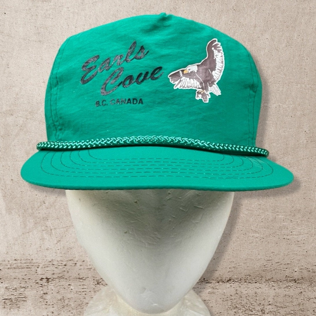 90s VTG EARLS COVE BRITISH COLUMBIA CANADA EAGLE GREEN TRUCKER HAT (OS)