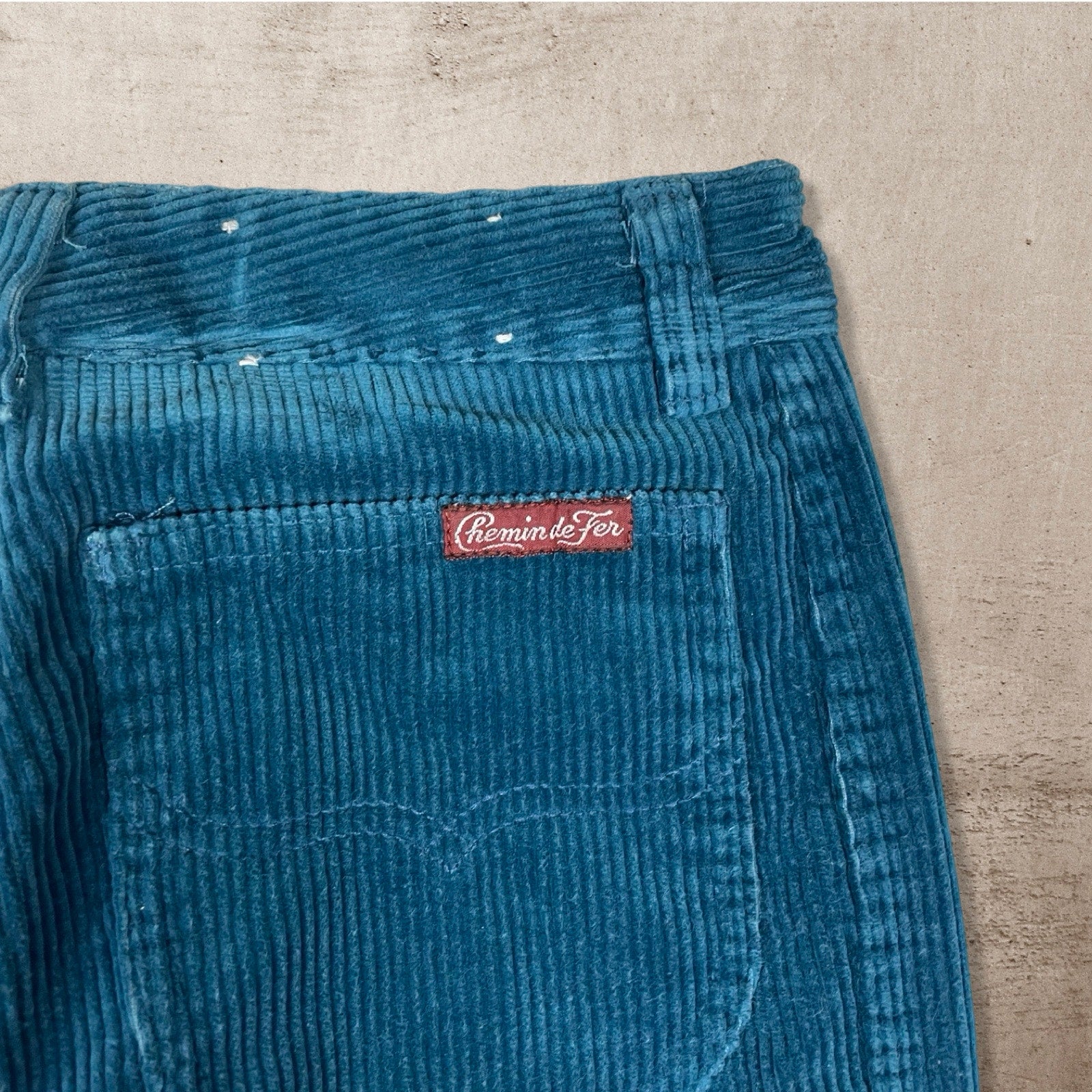 70s VTG CHENIN DE FER CORDUROY PANTS TEAL WOMENS USA MADE (26)