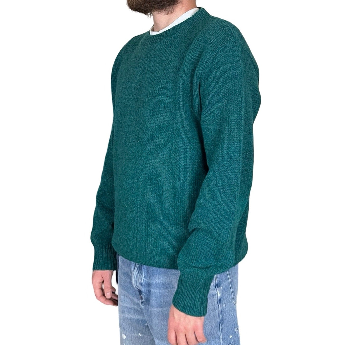 90s VTG L.L. BEAN GREEN KNIT CABIN WINTER SWEATER ACRYLIC USA MADE MENS (L)