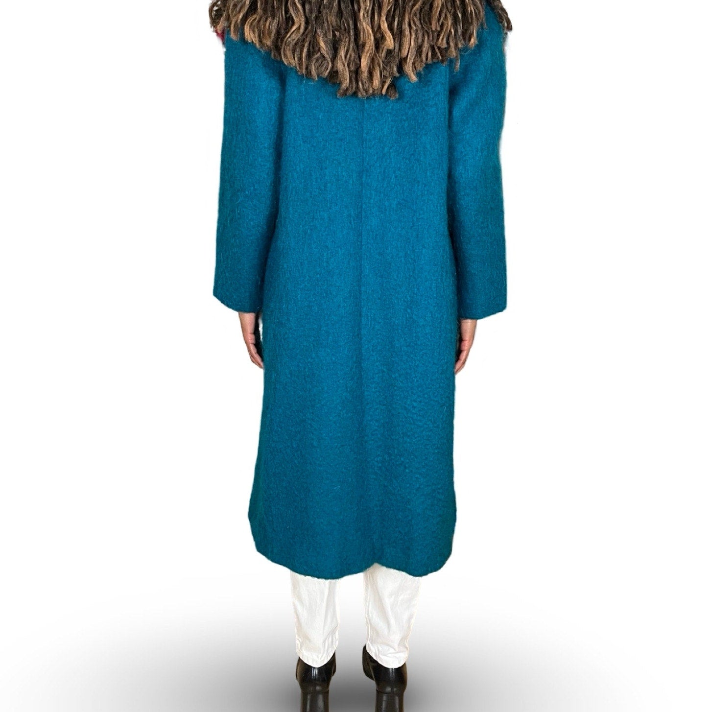 90s VTG GEORGE DAVID FASHIONS MOHAIR BLEND TEAL WOOL WINTER COAT WOMENS 4