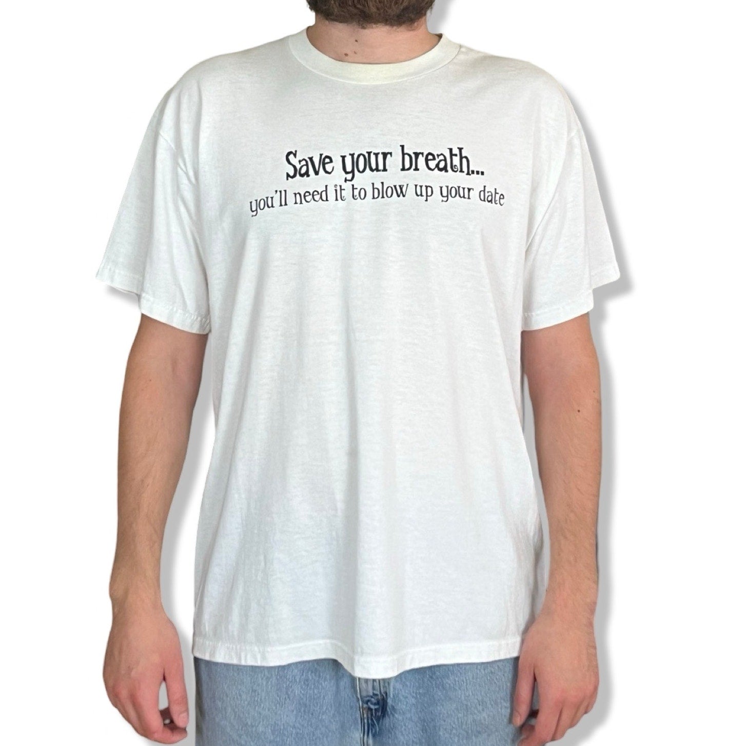 Y2K VTG SAVE YOUR BREATH STATEMENT PHRASE HUMOR T-SHIRT (XL)