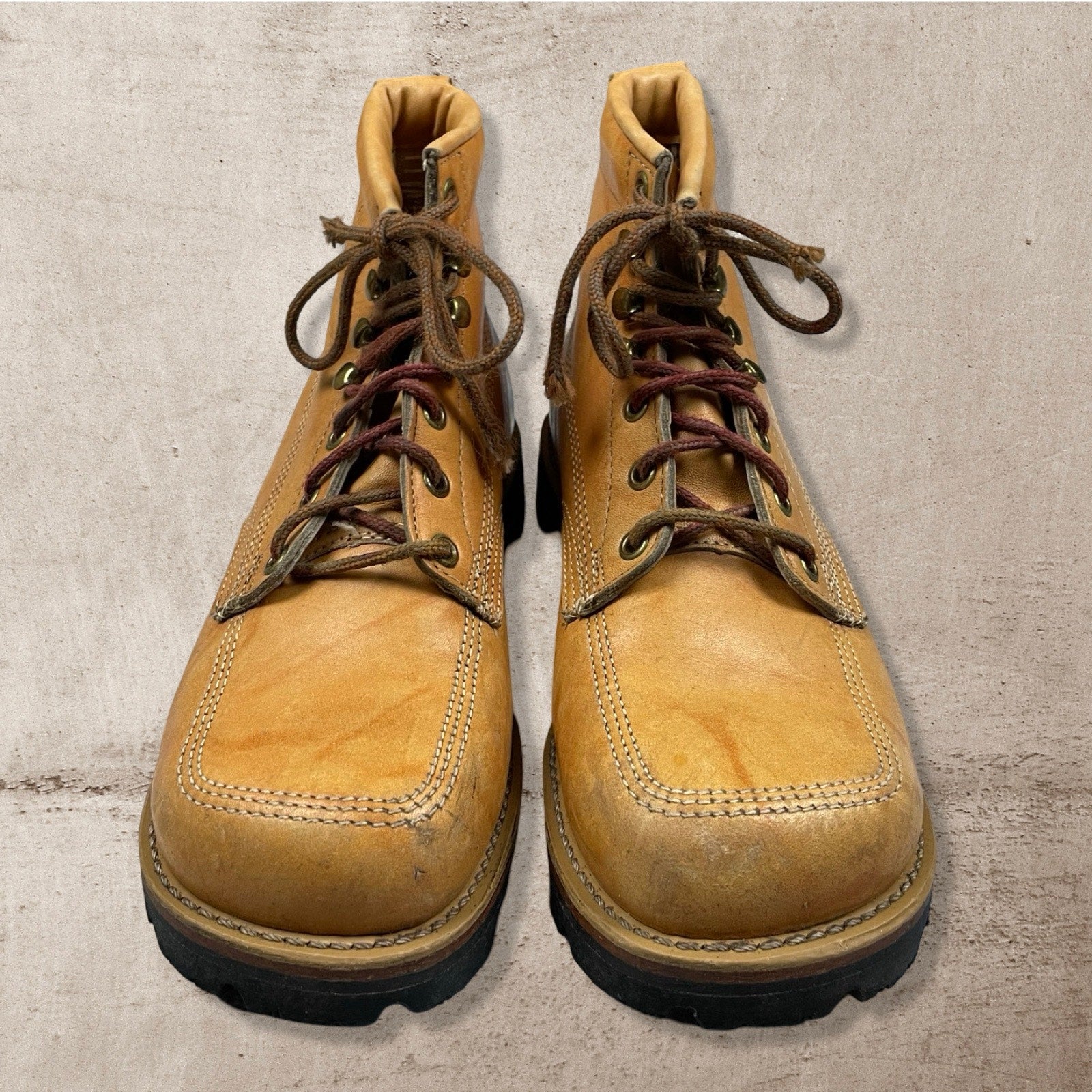 VTG LAND ROVER SQUARE TOE BROWN LEATHER LACE UP ANKLE BOOTS USA MADE MENS 10(.5)