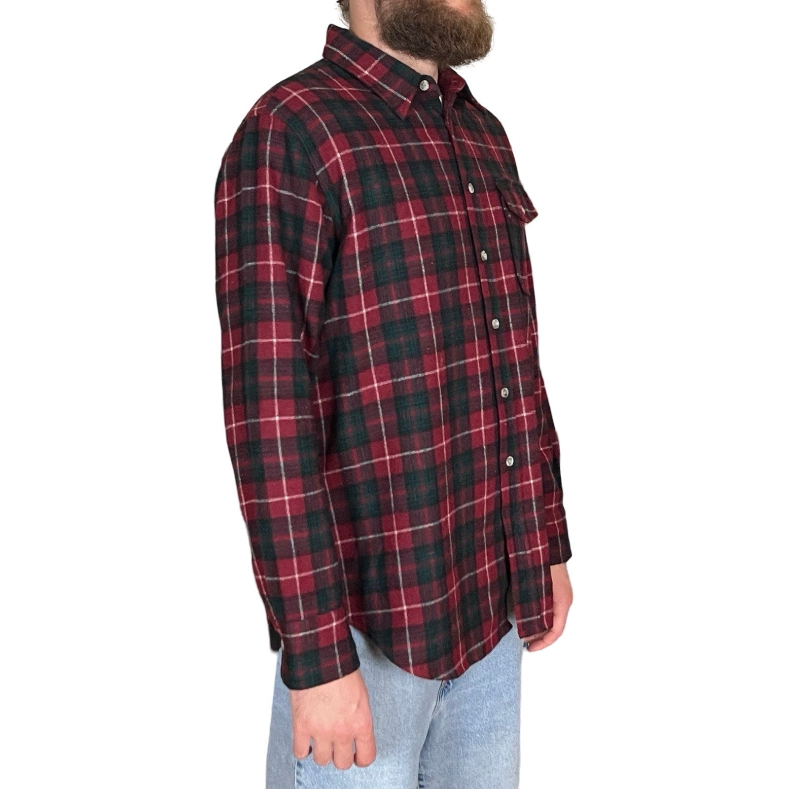 90s VTG LEVYS WOOL CHECKERED FLANNEL WORK SHIRT LIGHTLY DISTRESSED XL/L