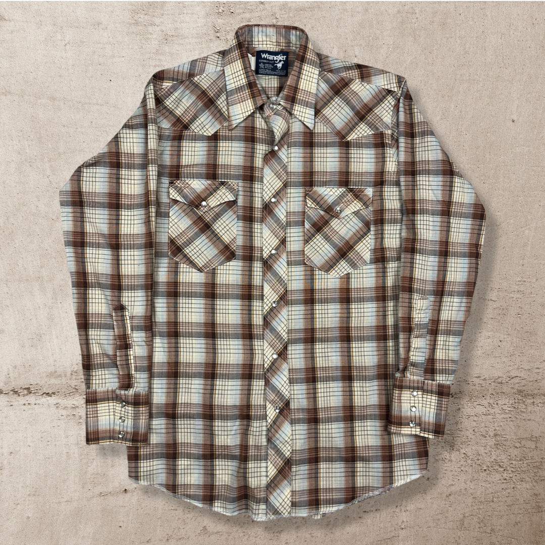 80s WRANGLER CHECKERED WESTERN RANCH SHIRT (M/L)