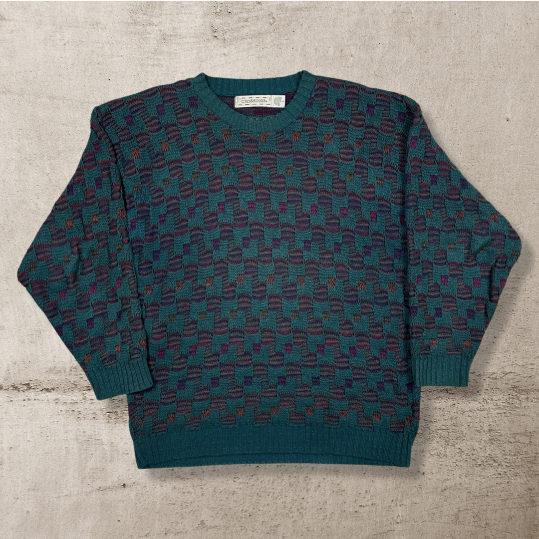 90s VINTAGE USA CROSSINGS PATTERN KNIT SWEATER (L)