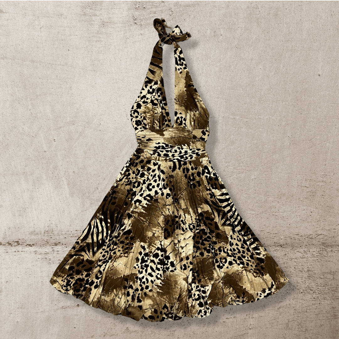 VINTAGE Y2K CACHE ANIMAL PRINT HALTER DRESS (2)