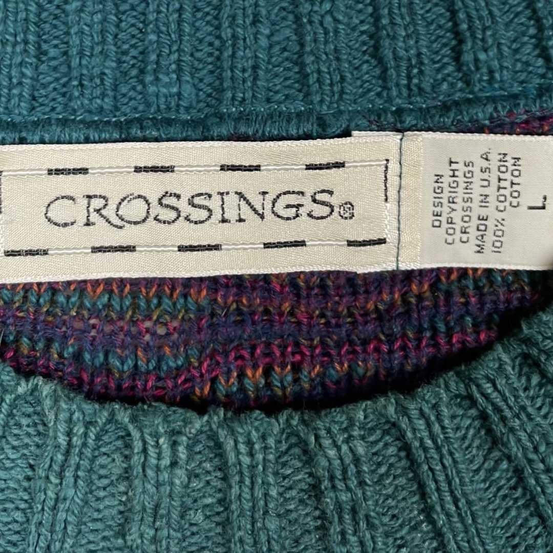 90s VINTAGE USA CROSSINGS PATTERN KNIT SWEATER (L)