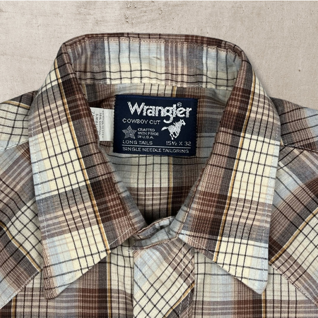 80s WRANGLER CHECKERED WESTERN RANCH SHIRT (M/L)