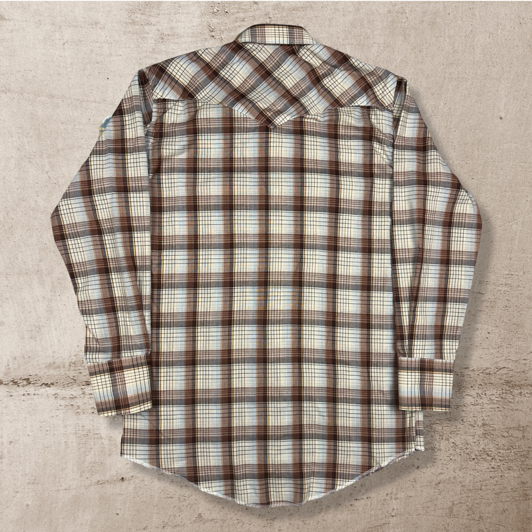 80s WRANGLER CHECKERED WESTERN RANCH SHIRT (M/L)