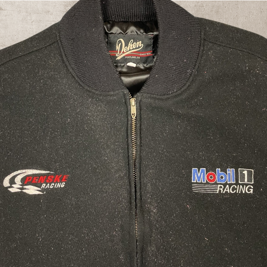 70s VINTAGE DEHEN WOOL MOBILE 1 PENSKE RACING JACKET TALON ZIP (L)