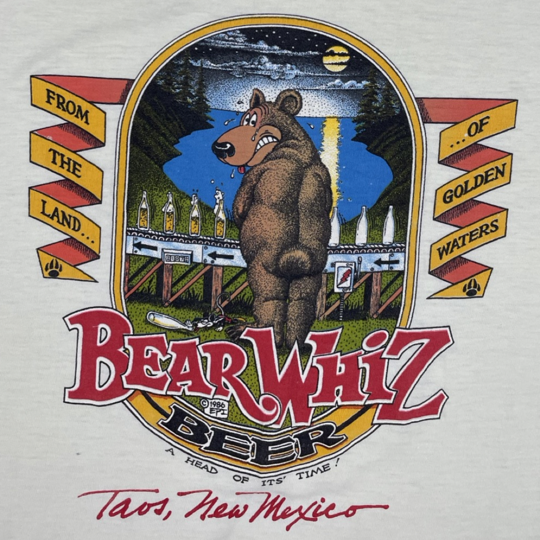 80s BEAR WHIZ BEER HUMOR T-SHIRT (L)