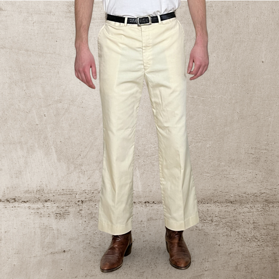 70s VINTAGE JOHN WEITZ CREAM FLARED PANTS (32)