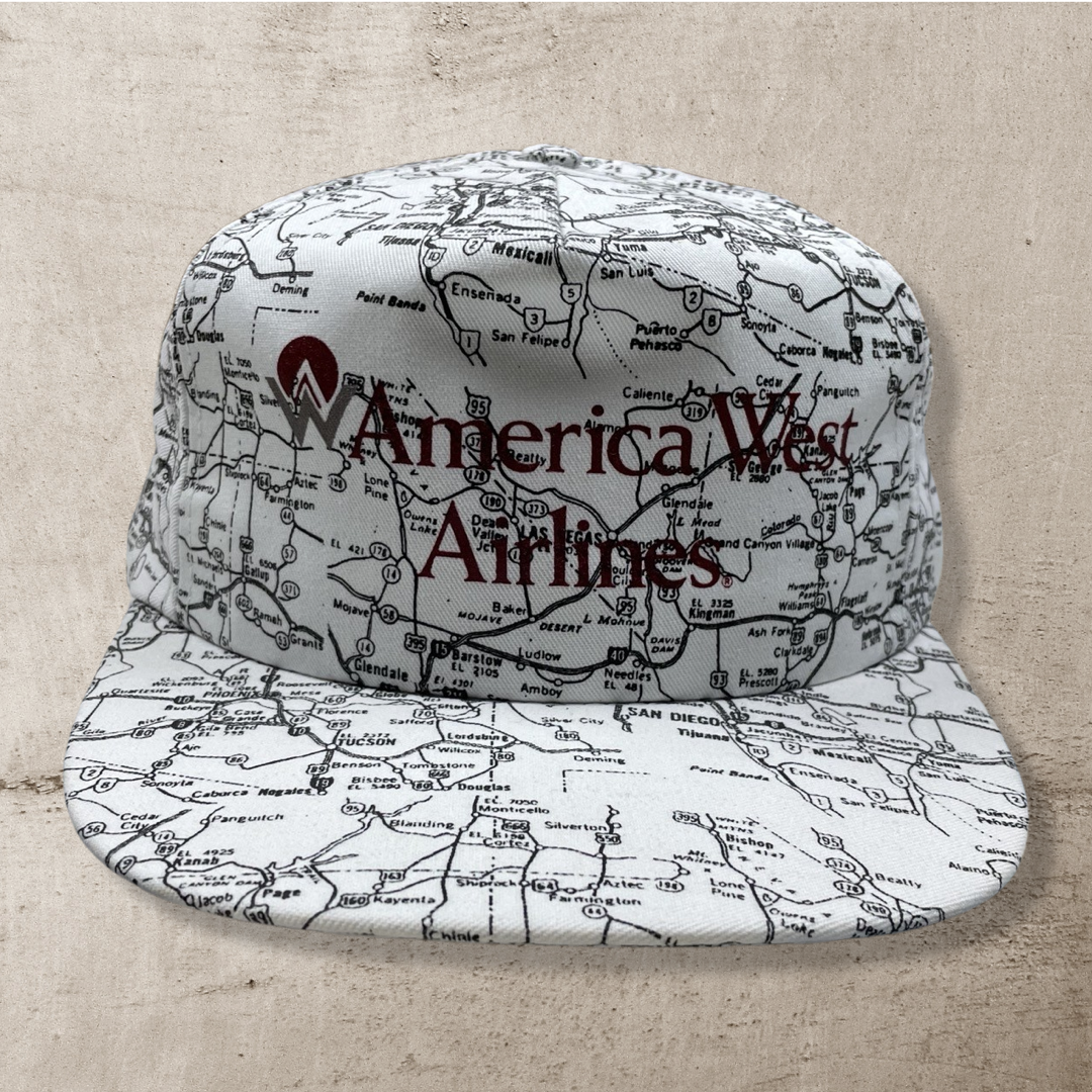 90s VINTAGE AMERICA WEST AIRLINES WHITE TRUCKER HAT (OS)