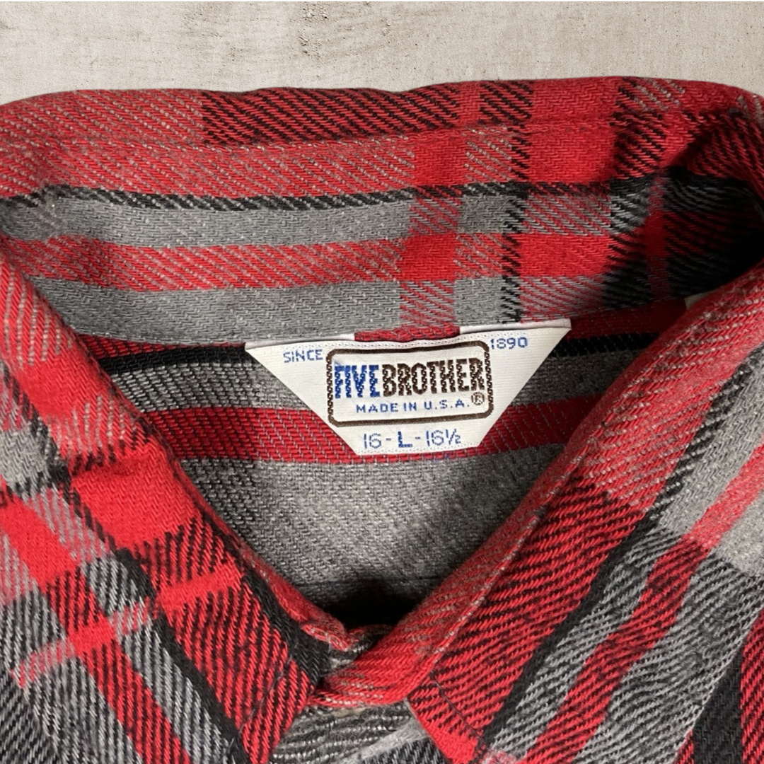 90s VINTAGE FIVE BROTHER PLAID STRIPED FLANNEL (L/XL)