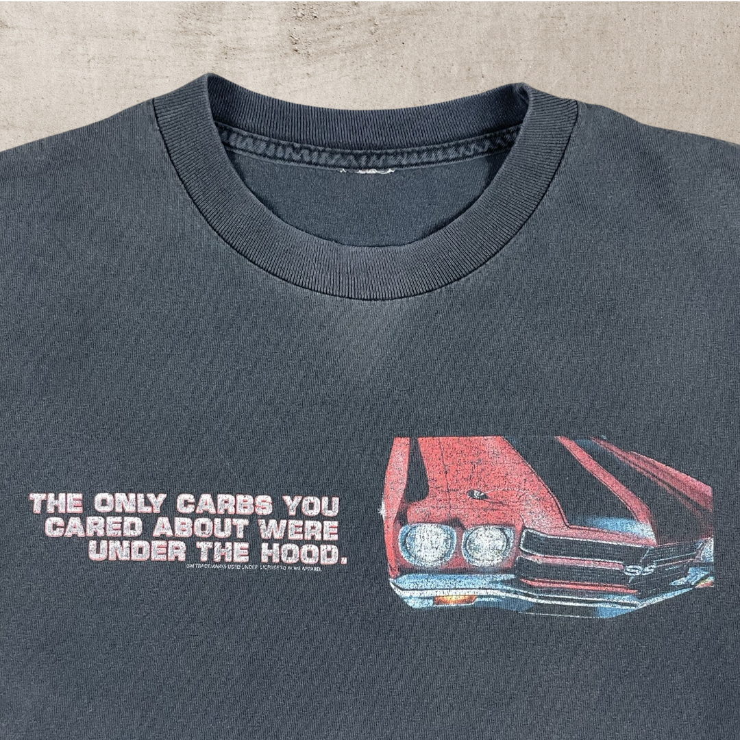 90s "THE ONLY CARBS YOU CARED ABOUT WERE UNDER THE HOOD" T-SHIRT (M)