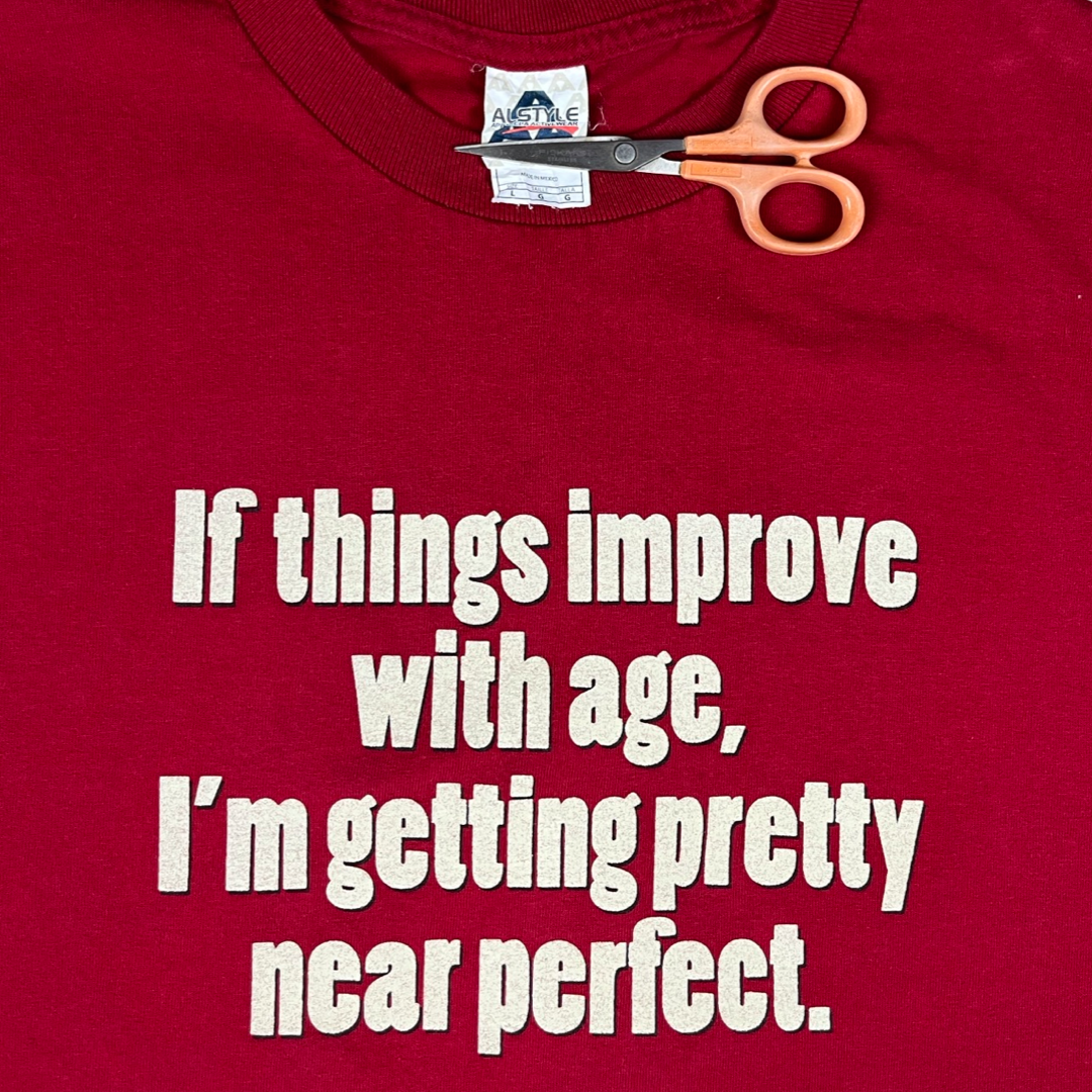 90s AGE LIKE FINE WINE HUMOR T-SHIRT (L)