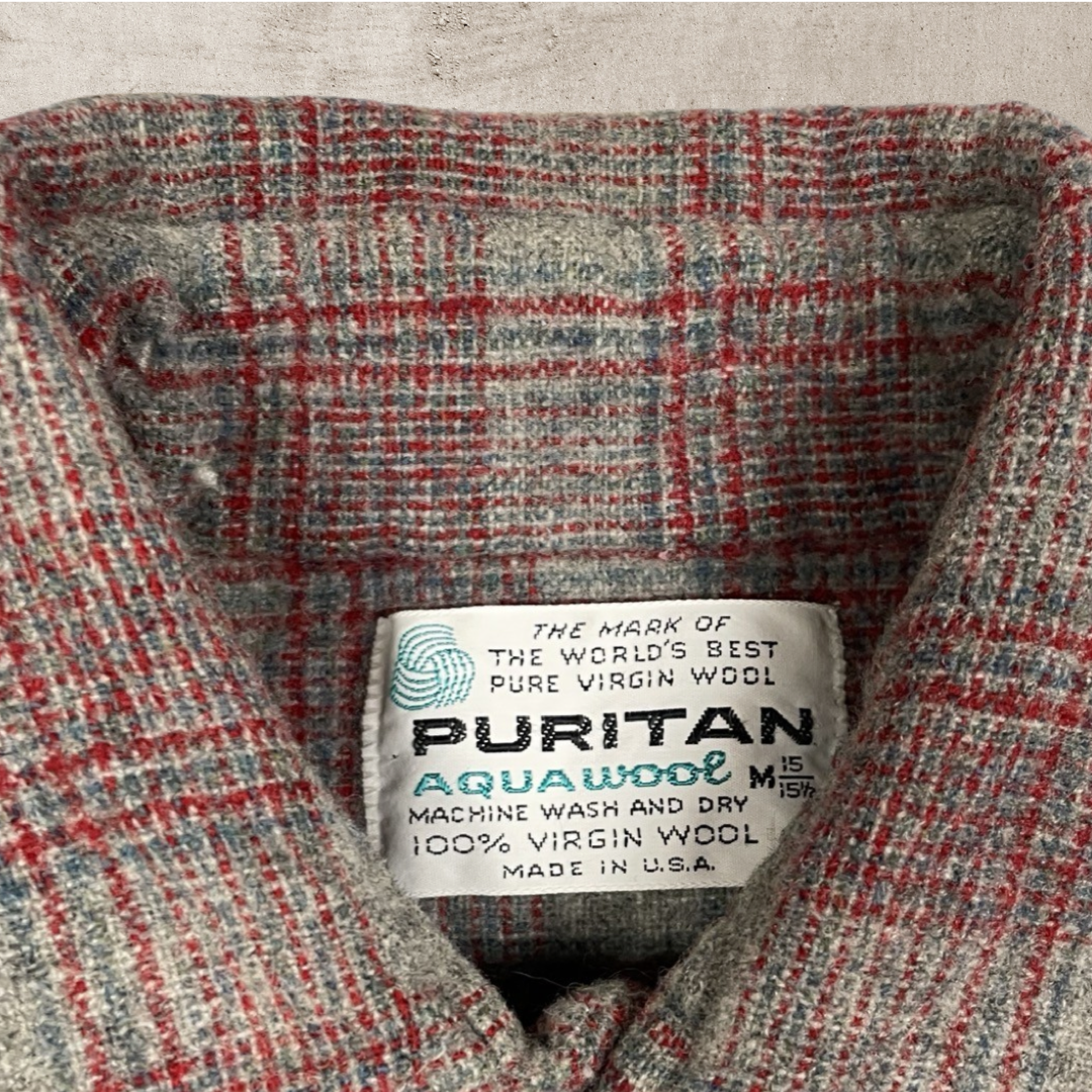 90s VINTAGE PURITAN AQUA VIRGIN WOOL FLANNEL SHIRT (S)